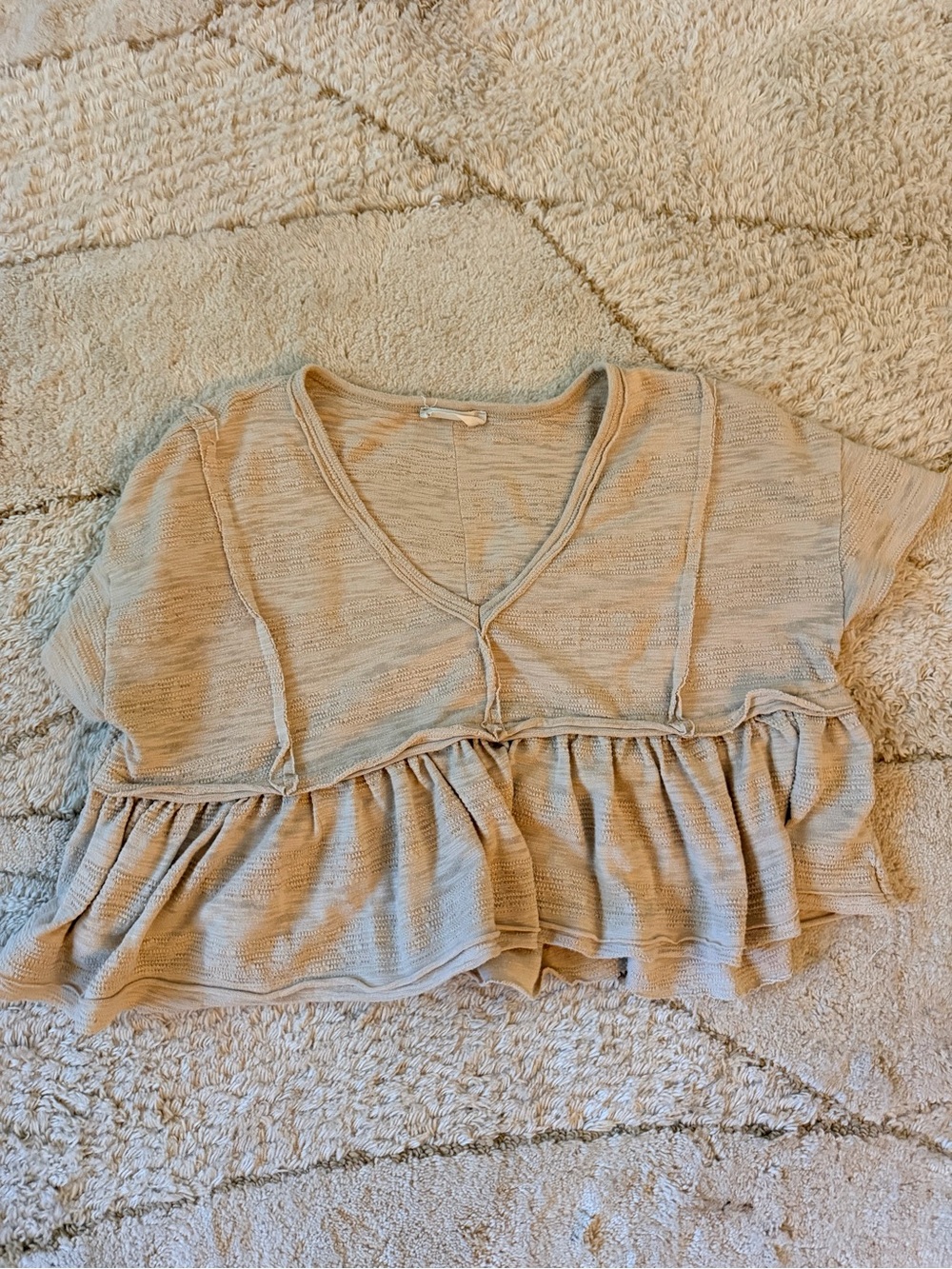 Altar'd State Beige Ruffled V-Neck Crop Top